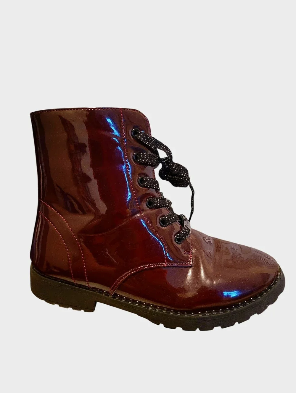 Combat Boots in Burgundy glossy patent leather sz.3 Little girl Tahari